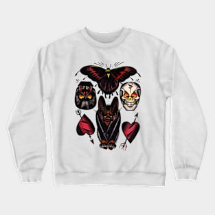 old school moth, bat, skulls and heart tattoo flash shirt Crewneck Sweatshirt